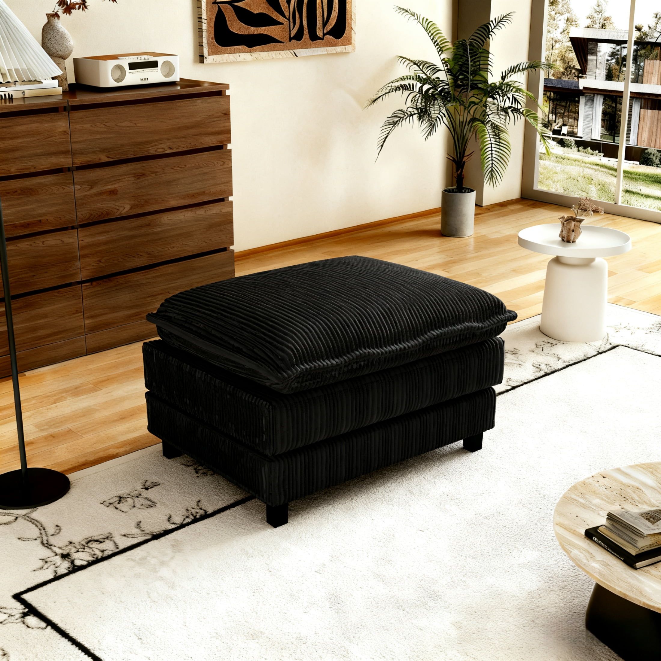 Vinform Upholstered Ottoman for Sofa, Chair, Black
