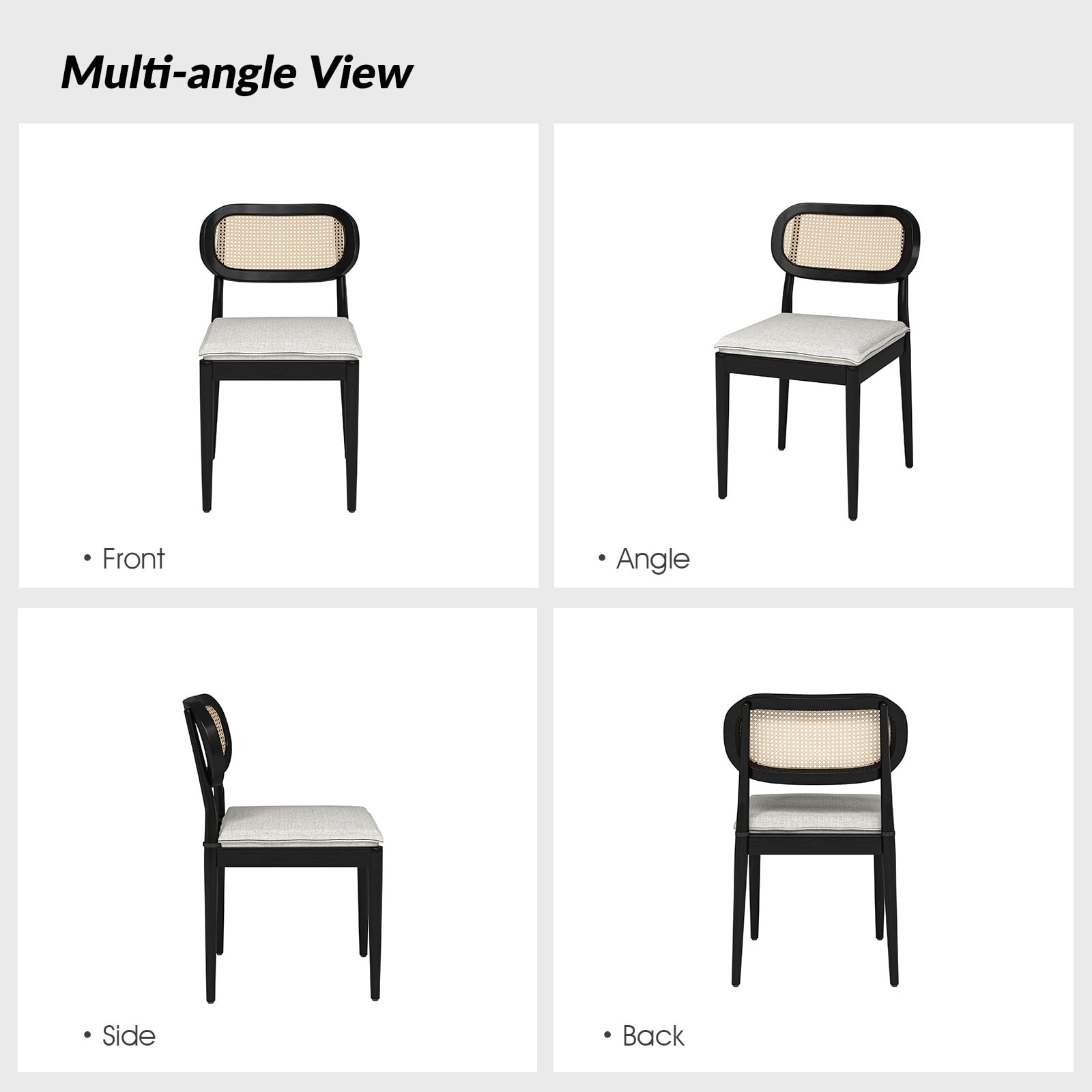 Farmhouse Dining Chairs Set of 6 Rattan Side Chairs Wood Legs Removable Cushion Home Kitchen Restaurant