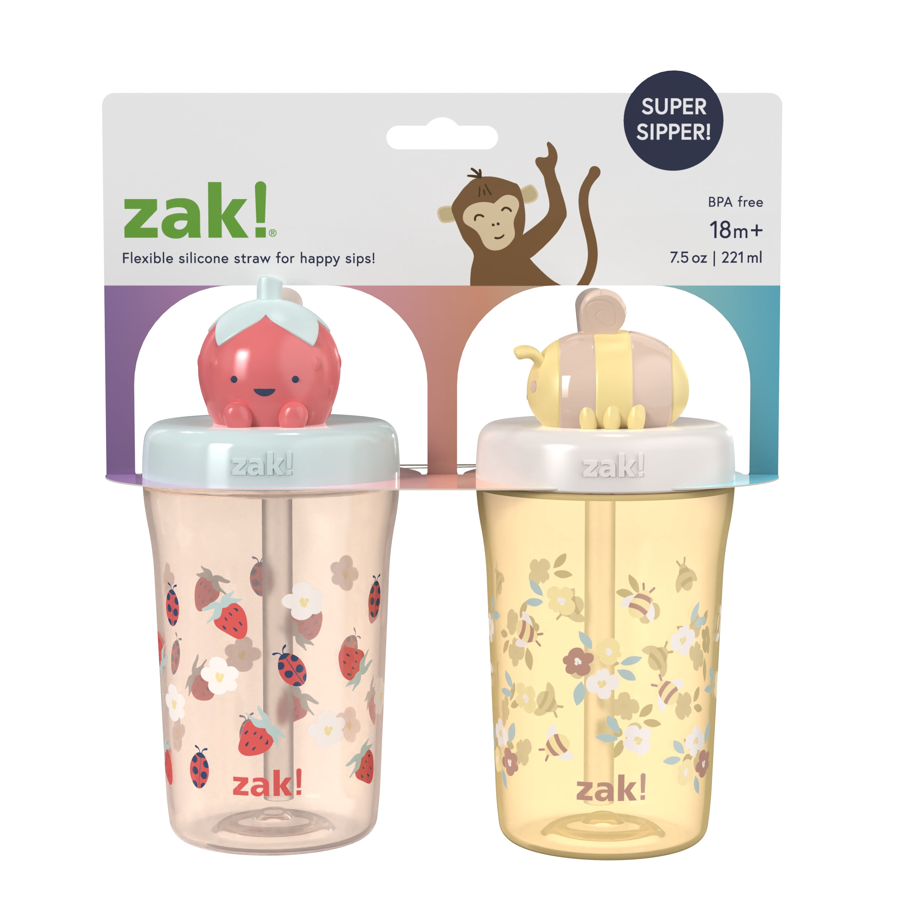 Zak Designs Buddy Sip 2-Pack 7.5oz Sippy Cups - Bee Berry