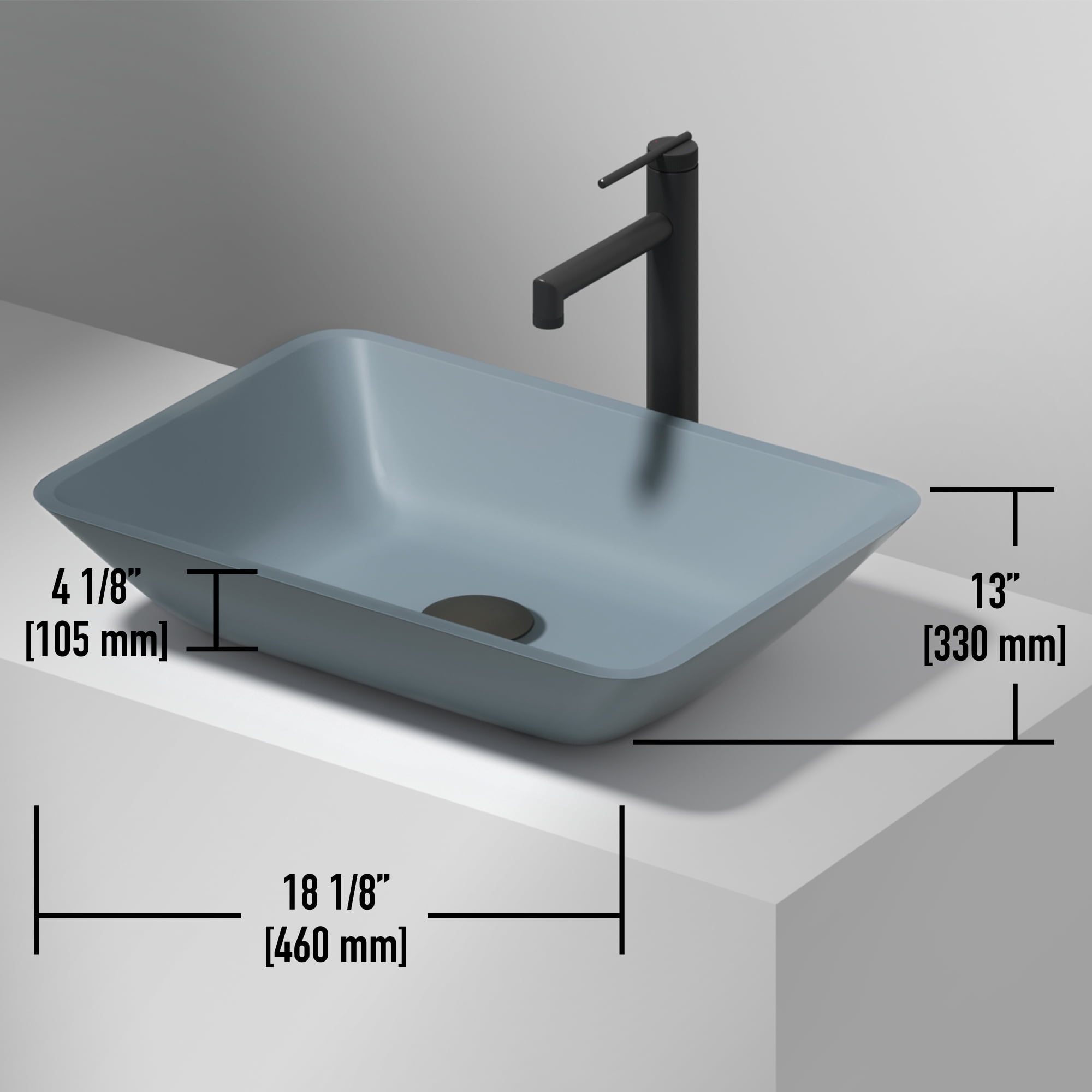 VIGO Matte Shell Sottile Metallic Glass 18 in. L x 13 in. W x 4 in. H Rectangular Vessel Bathroom Sink