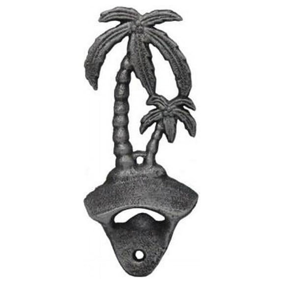 Handcrafted Model Ships 6 in. Cast Iron Wall Mounted Palmtree Bottle Opener - Rustic Silver