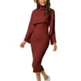 thumbnail image 1 of INSPIRE CHIC Ensemble Deux Pièces pour Femmes Tricoté Manches Longues Col Roulé Chandail Débardeur Robe Midi Rouge Vin, 1 of 6