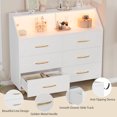 thumbnail image 6 of Modern 6 Drawer Dresser, Black Chest of Drawer with Led Light Strip, Charging Station, Open Shelf, Metal Legs, Large Wooden Dresser Cabinet for Bedroom, Living Room, 6 of 7