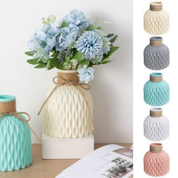 Leaveforme Nordic Style Glass Vase, Faux Ceramics Striped Vase for Centerpieces Living Room Kitchen Office Wedding