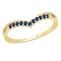 Dazzlingrock Collection Round Blue Sapphire Chevron Wedding Band for Women (Color Blue, Clarity Highly Included) in 18K Yellow Gold, Size 9.5