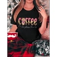 thumbnail image 1 of Creative English Coffee Pattern Printed Women'S Trendy Round Neck Short Sleeve, Simple Casual Sports T-Shirt, Comfortable Summer Top for Women During Holidays., 1 of 6