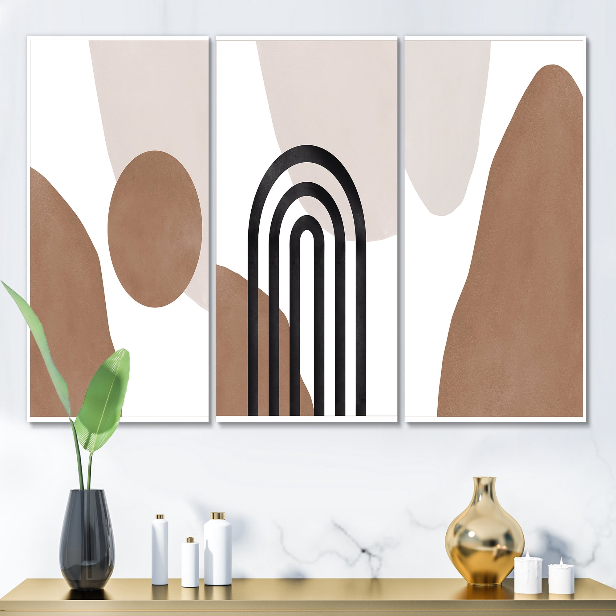 Designart ' Abstract Shapes in Ivory and Terracotta Shapes II ' Modern Canvas Wall Art Print