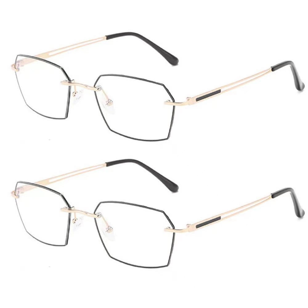 2 Pairs Men Metal Rimless Reading Glasses Blue Light Blocking Business