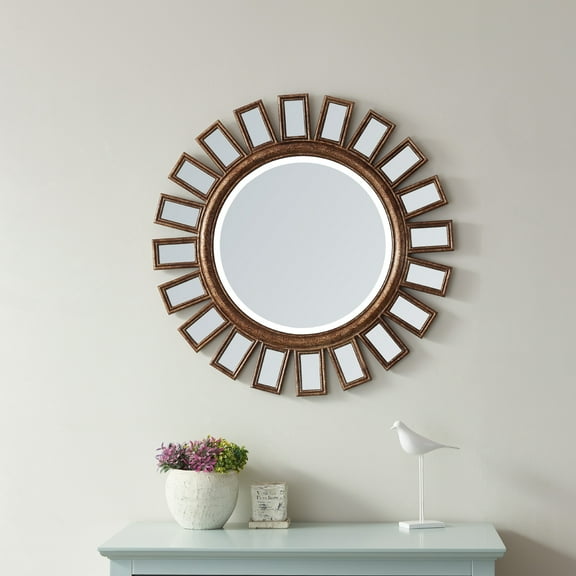 Vinnova Avellino 30" Round Bathroom Vanity Antique Brass Framed Wall Mirror