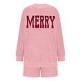 thumbnail image 5 of Lovskoo Women's Christmas Pajamas 2 Piece Lounge Sets Merry Letter Printed Corduroy Matching Outfits T-Shirt Shorts Sleepwear Loungewear Sweatsuits Pink, 5 of 7