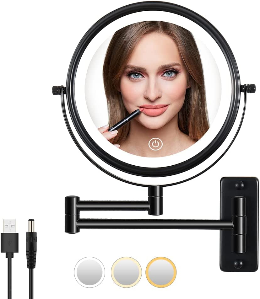 LWLIUANG Wall Mounted Lighted Makeup Mirror , 1X/10X Magnifying Mirror with Lights 8 inch Vanity