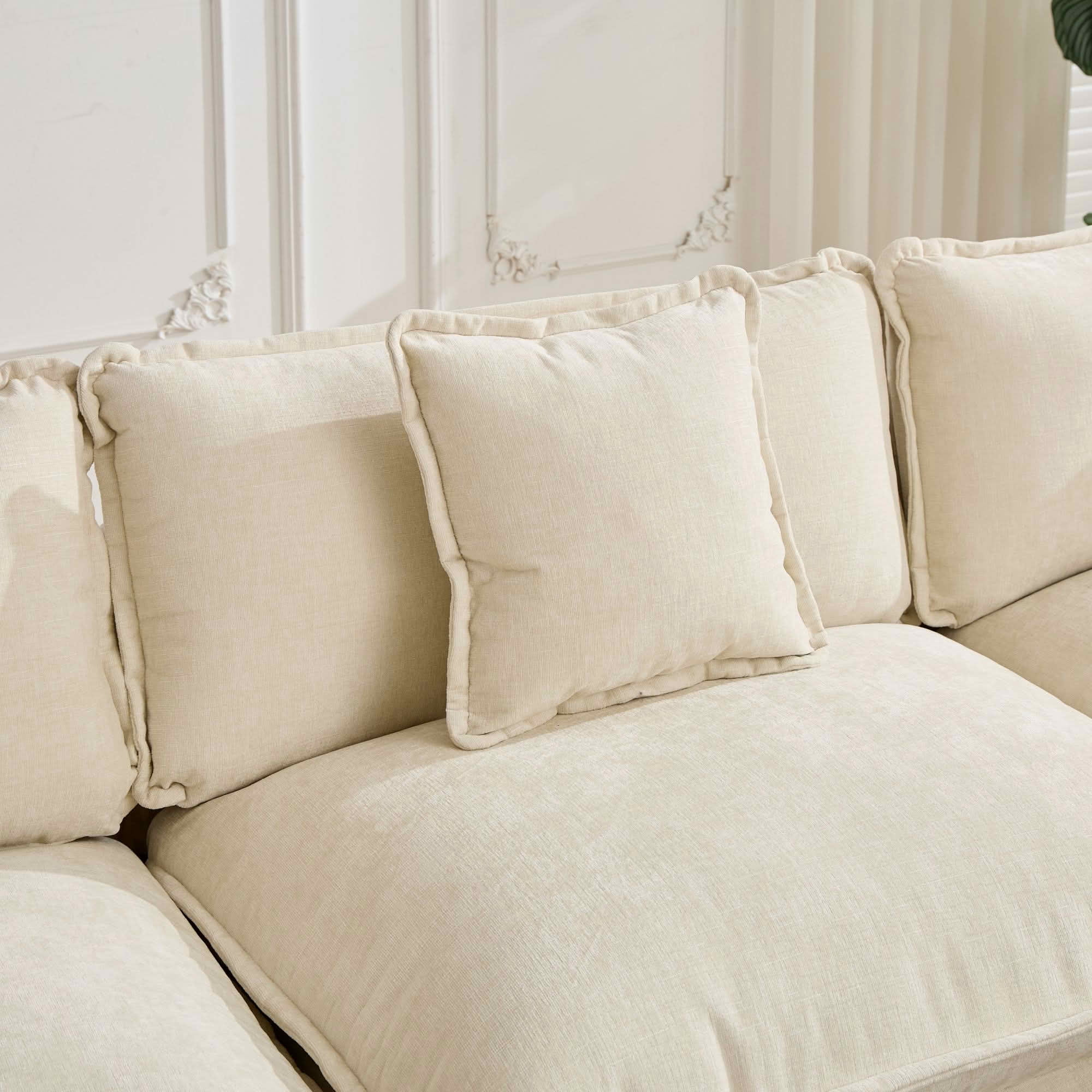 MAYEERTY 149.6 Inch Cloud 4‑Seater Modular Sectional Sofa, Chenille Couch with Double‑Layer Seat Cushion for Home Apartment, Ottoman Not Included