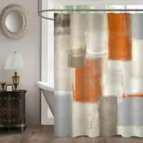 Orange Shower Curtain Set, Geometric Fabric Shower Curtain, Vintage Rustic Cloth Shower Curtains for Bathroom Decor, Modern Orange Cloth Art Shower Curtain, 72 x 72