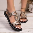 thumbnail image 3 of Rokment Womens Graphic Sandals 2026 Gold Metallic Fashion Casual Leathre Open Toe Walking Flat Slingback Dress Sandals A Size 6, 3 of 7