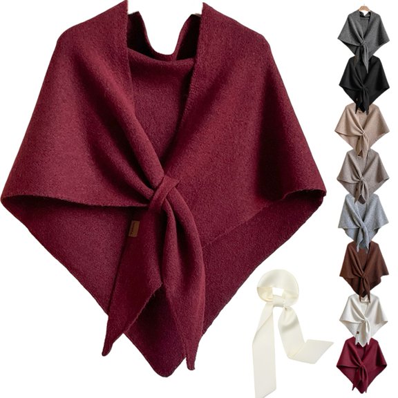 Soft Knit Tie-Front Shawl for Women Sweater Wrap Easy Layering Triangle Cut Drapes Shoulders While Extended Ends Knot Securely Home Office Travel Commuting Everyday Outfits