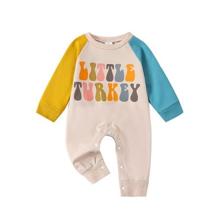 

Co.MMehjri Baby Thanksgiving Romper Raglan Long Sleeve Letter Print Jumpsuit Newborn Fall Bodysuit