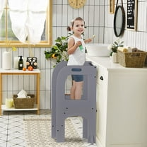 iRerts Step Stools for Kids, Wooden Toddler Step Stool with 2 Steps and Anti-slip Feet, Toddler Child Standing Tower for Bathroom Kitchen Counter Learning for Toddlers 18 Months and Older, Gray
