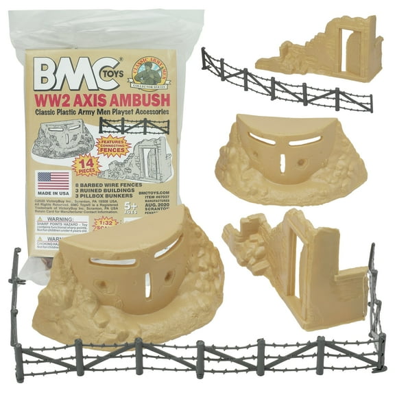 BMC Classic Marx Axis Ambush - 14pc Tan Plastic Army Men Playset Accessories