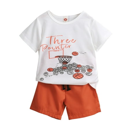 

KIMI BEAR Infant Boys Outfits 18 Months Infant Boy Summer Outfits 24 Months Infant Boy Slam Dunk Print Short Sleeve T-Shirt + Solid Color Shorts 2PCs Set Orange