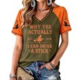 thumbnail image 2 of VXARARL Womens Short Sleeve V Neck Halloween T Shirts Pumpkin Shirts Why Yes Actually I Can Drive A Stick Graphic Autumn Tee Tops Ghost Pumpkin T Shirts Army Green L, 2 of 4