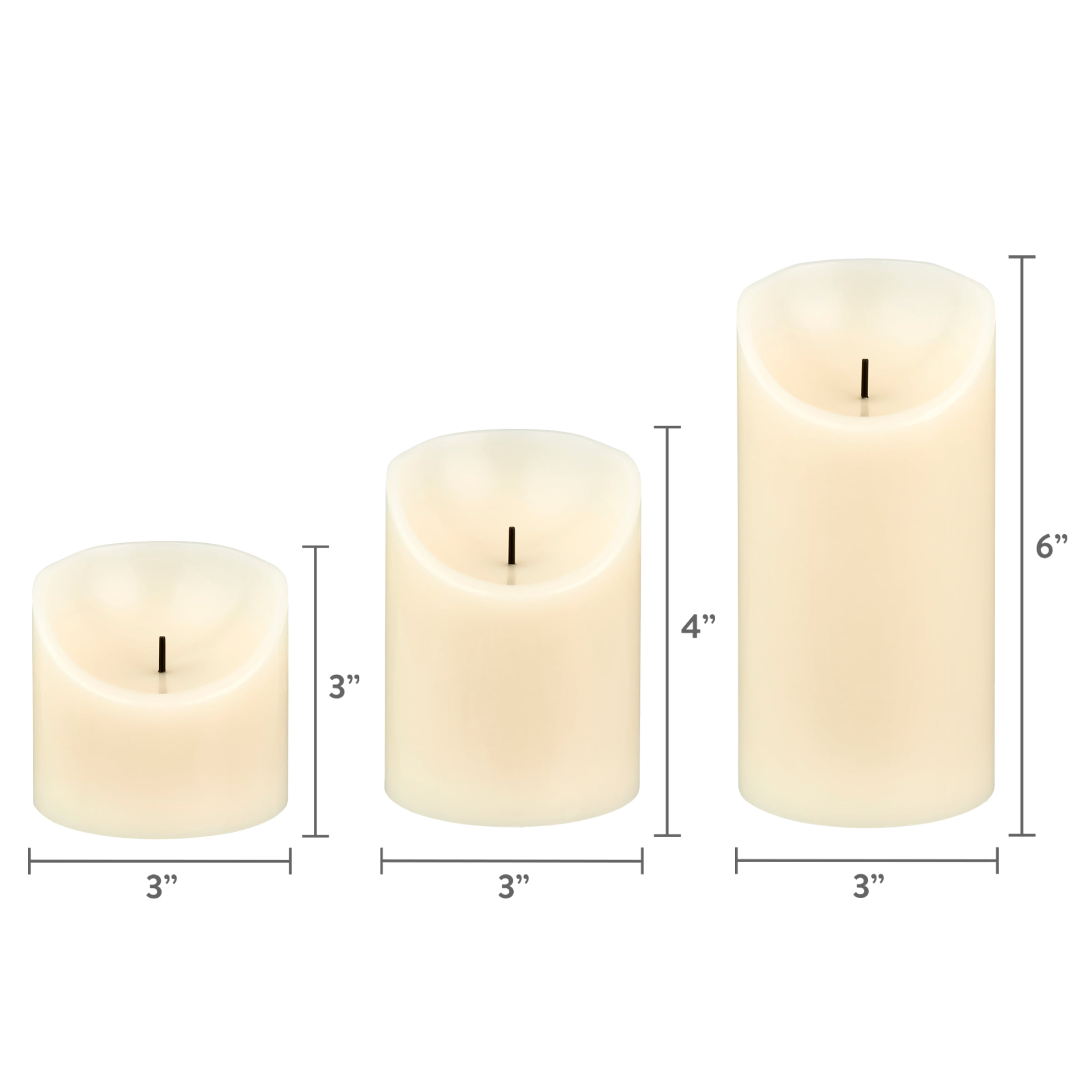 (4 pack) Mainstays Unscented Flameless LED Pillar Candle, Ivory, Various Sizes, 3 Count