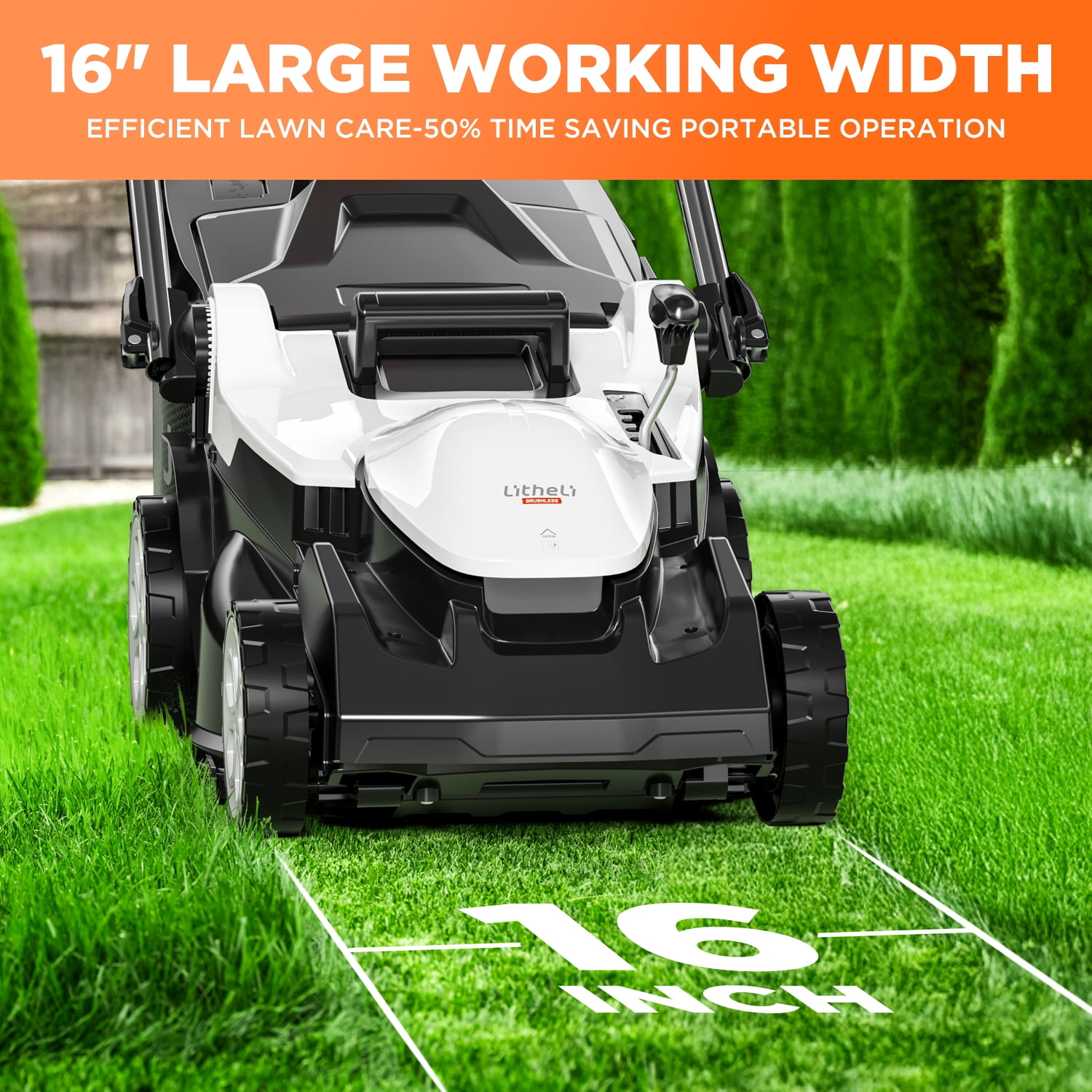 Litheli 40V Cordless Electric Lawn Mower, 16-Inch, 6-Position Height Adjustment, Lightweight, With 2 x 4.0Ah Batteries, for Lawns & Gardens