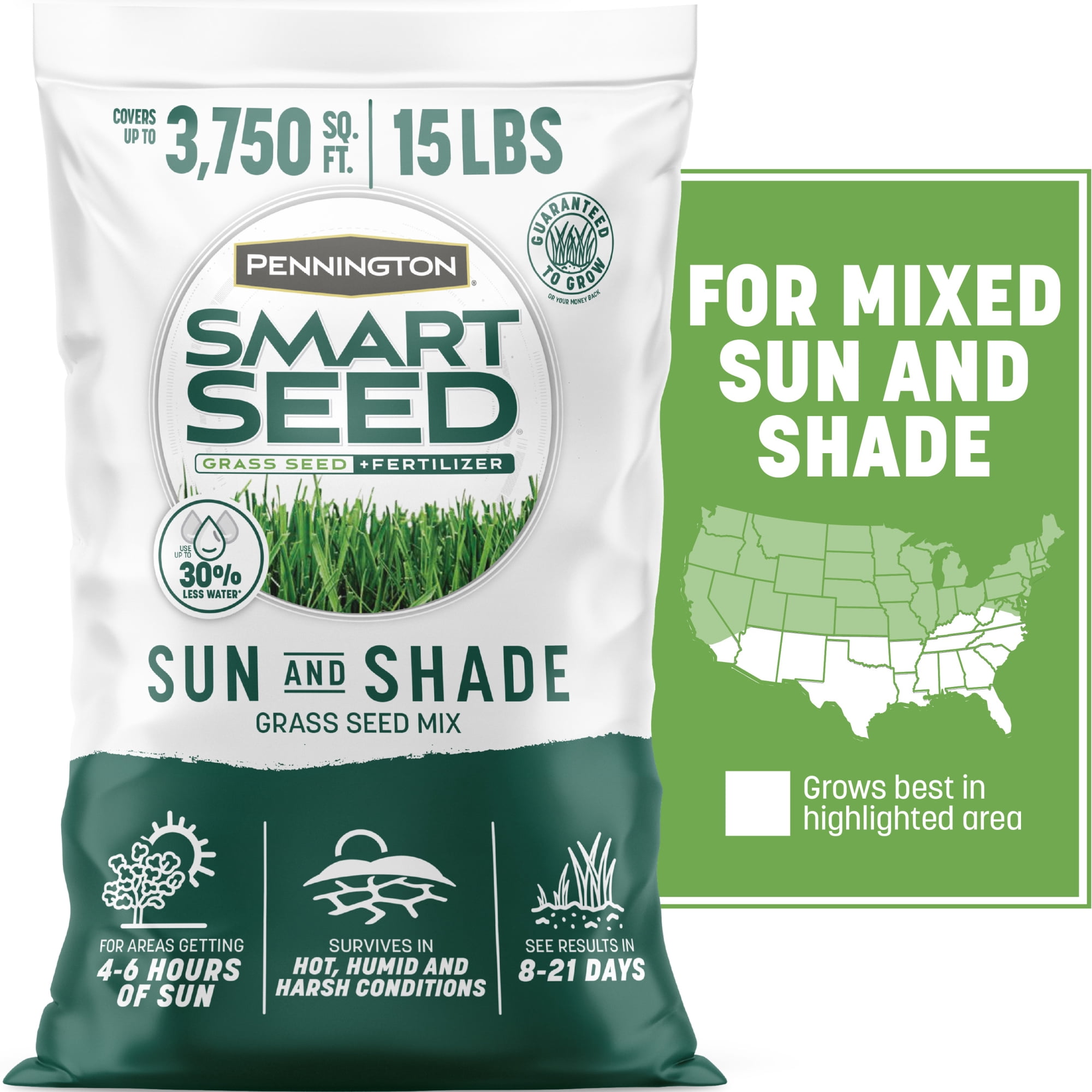 Pennington Smart Seed Sun & Partial Shade Grass Seed for Southern Lawns; 15 lb, 3,750 Sq. ft., New
