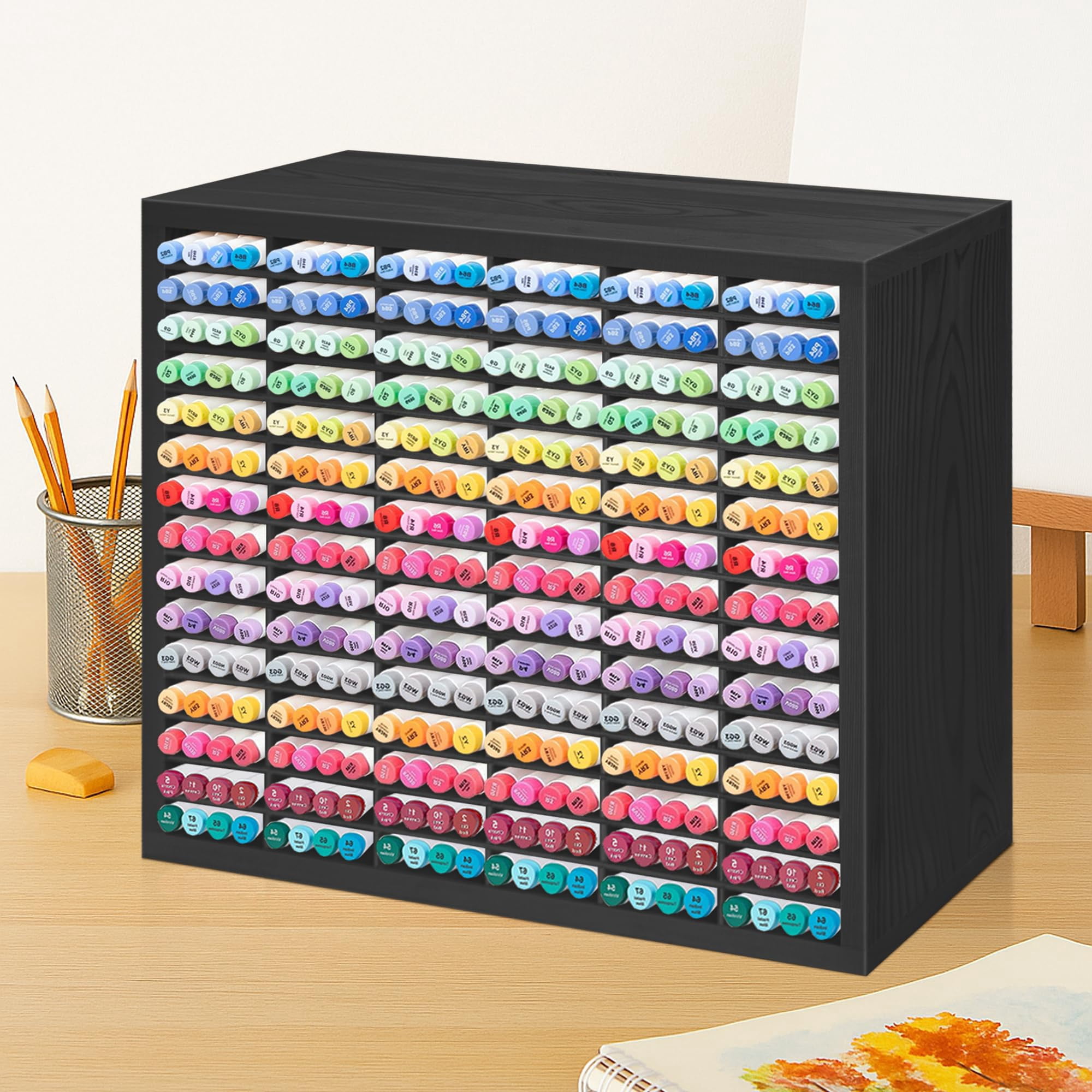 Markers Organizer With 90 Compartments For 360 Marker Storage Art Pens Rack Watercolor Brushes Holder Desk