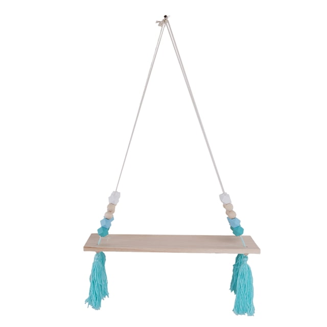 Adorable Columpio Flotan Pared, con Borlas, Habitación de Niños, Dormitorio , Adorno, Exhibición, Almacenamiento, - Bead , 40x14.5cm Blue White Bead Soledad Estantes de madera que cuelgan de la pared