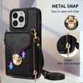 thumbnail image 3 of ELEHOLD Crossbody Wallet Case for iPhone 14 Pro 6.1",Premium Leather Case with Card Holders Zipper Pocket Metal Snap Stand Function Detachable Shoulder Strap Luxury Case for Women,Black, 3 of 8