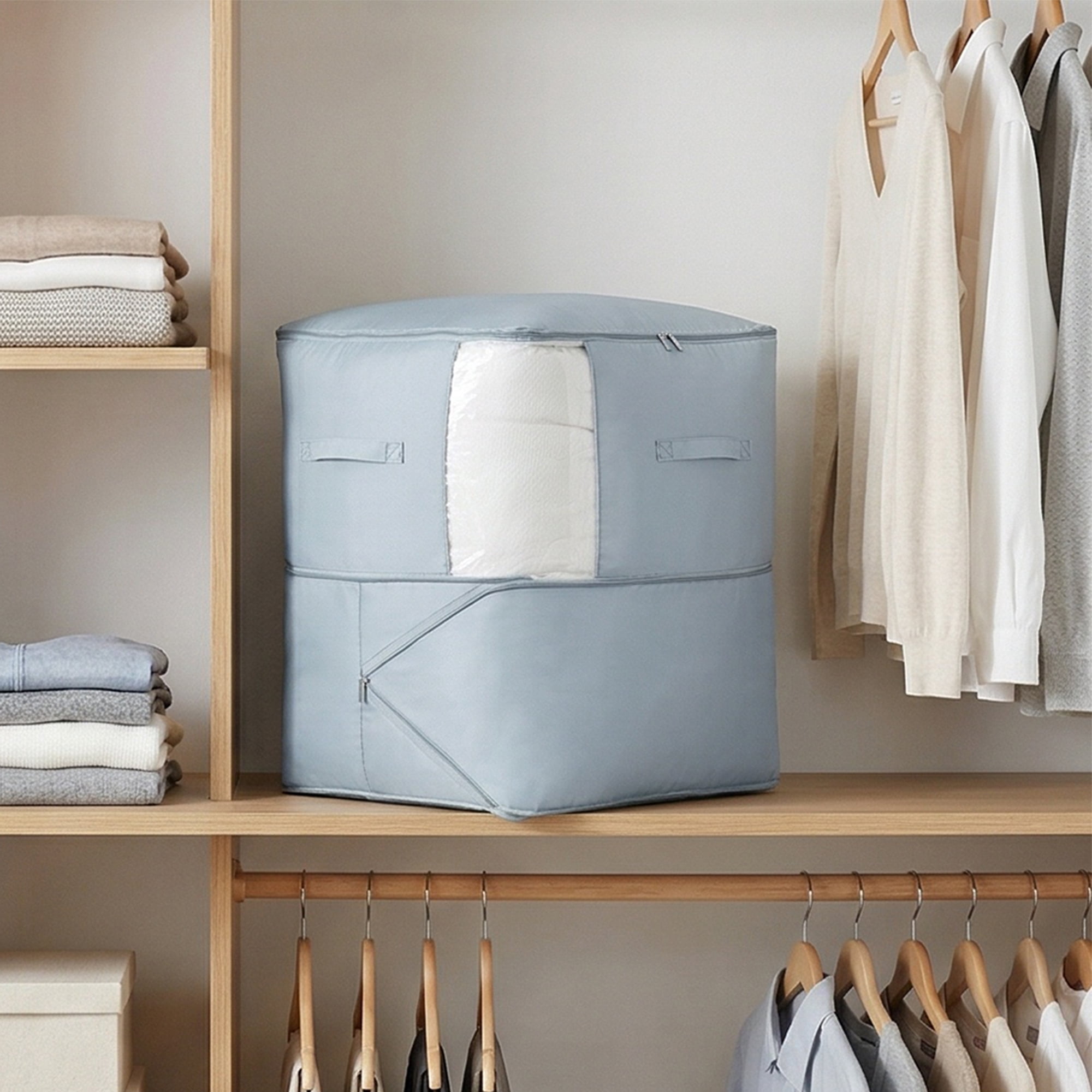 Unique Bargains 1Pc Clothes Expandable Storage Bag Light Grey 21.3*16.5*23.6in