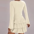 thumbnail image 6 of Stichou Women's Spring Long Sleeve Dresses 2026 Mock Neck Ruched Y2K Clothes Ruffle Layered Bodycon Mini Party Dress Beige M, 6 of 6