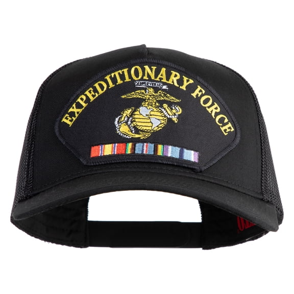 Expeditionary Force USMC Patched Solid Cotton Twill 5 panel Mesh Back Cap - Black OSFM