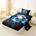 thumbnail image 2 of Castle Fairy Soccer Print Twin Sheets 3pcs, Abstract Grid Bedding, Black Blue White,1 Fitted Sheet, 1 Flat Sheet and 1 Pillowcase, 2 of 6