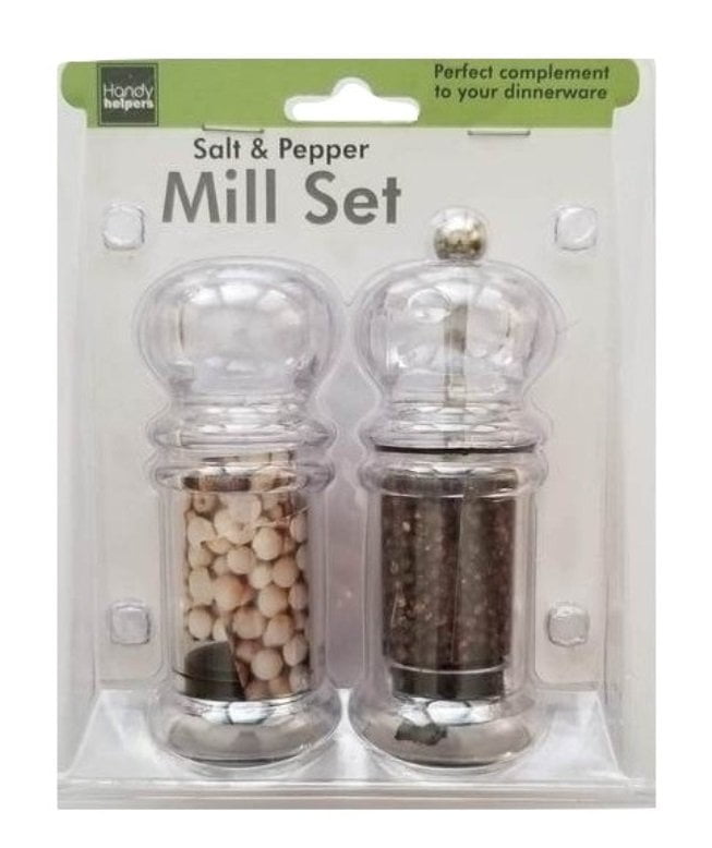 Plastic Salt Shaker and Pepper Grinder Mill Value Set Great for