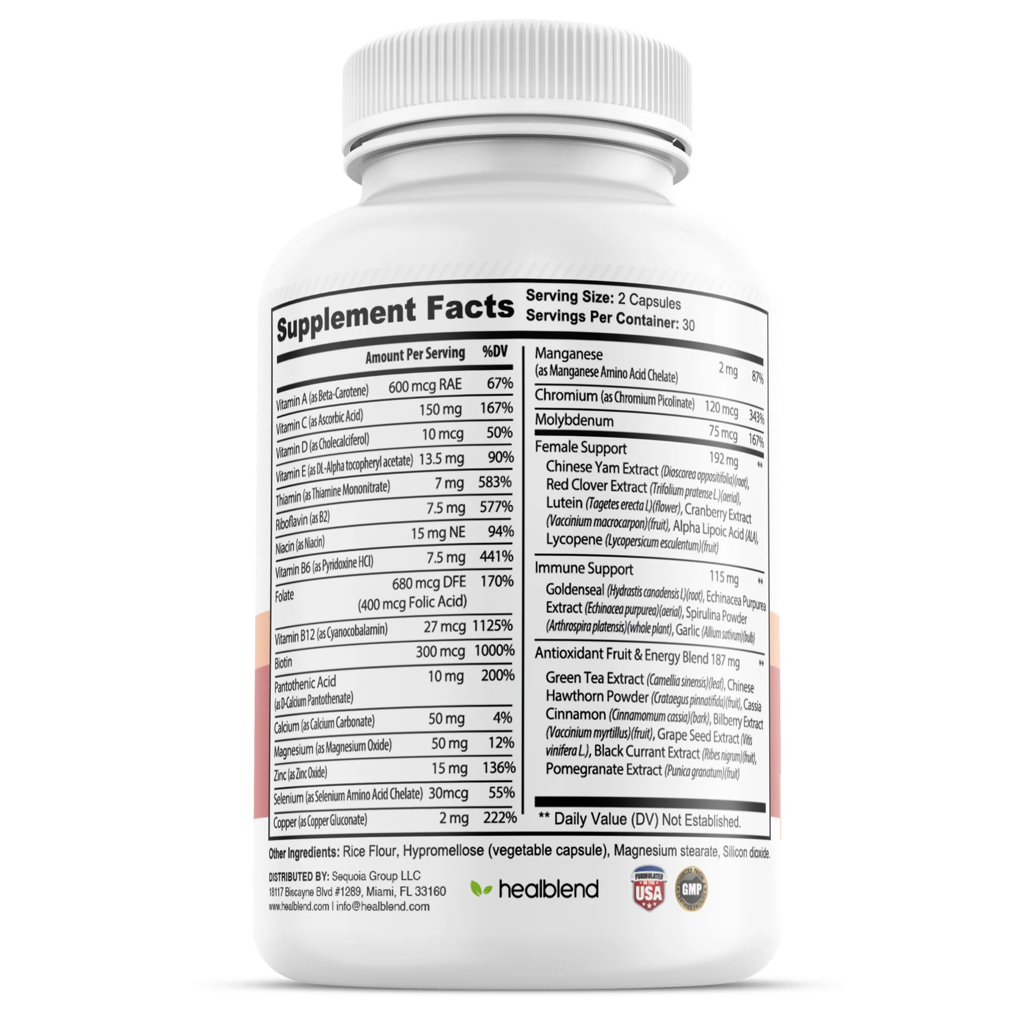 Healblend Women’s Multivitamin – Energy, Antioxidant & Hormonal Support with B-Complex, Wild Yam, Green Tea & Pomegranate – 60 Capsules (3 Pack)