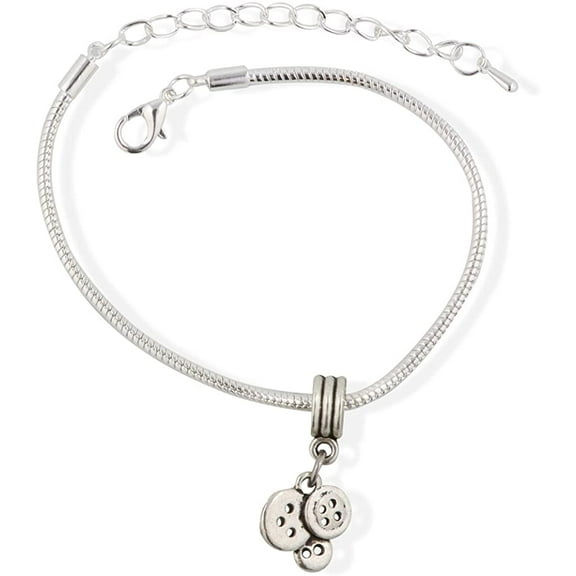 Button Bracelet - Sewing Gift Snake Chain Charm Bracelet Dave The Bunny Stainless Steel Snake Chain