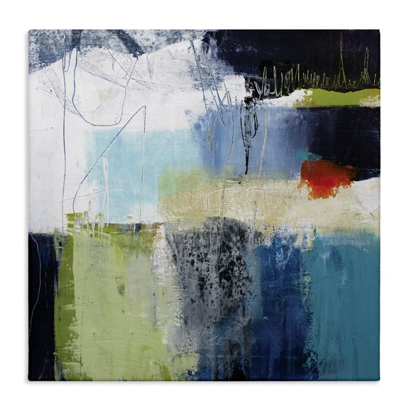 Stupell Industries Modern Abstract Collage of Chaotic Shapes Blue Green Canvas Art, 17 x 17, by Pamela K. Beer