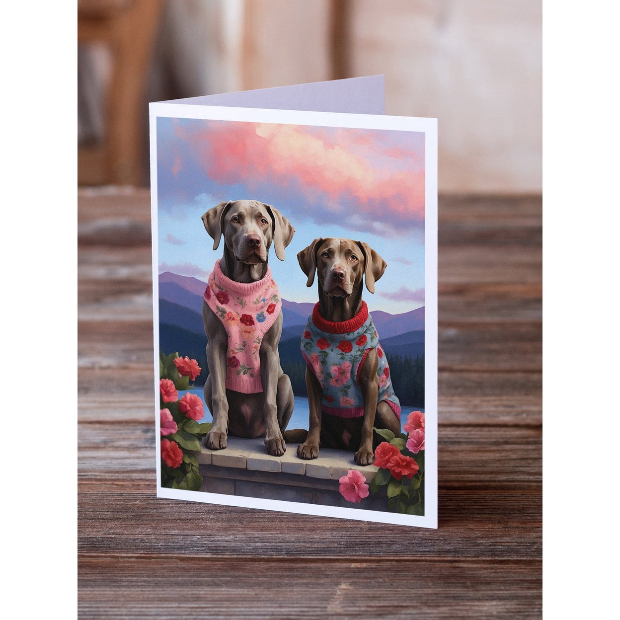 Weimaraner Two Hearts Greeting Cards Pack of 8 7 in x 5 in