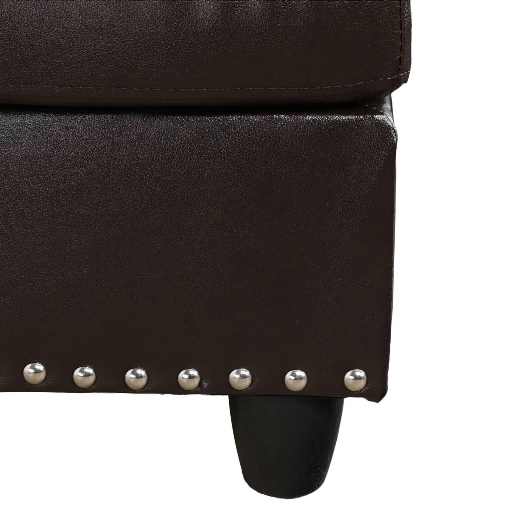Faux Leather Storage Ottoman Bench, Square Ottoman with Nailhead Trim, Footrest Stool Bench Coffee Table for Living Room,Entryway, Brown