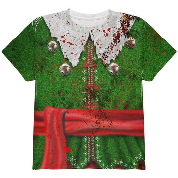 Christmas Zombie Attack Survivor Elf Costume All Over Youth T Shirt Multi YXL