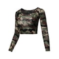 thumbnail image 2 of A2Y Women's Basic Solid Stretchable Scoop Neck Long Sleeve Crop Top Camo Green XL, 2 of 3