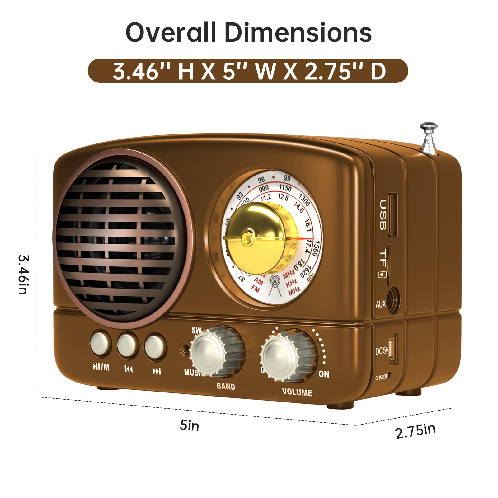 Vintage Radio Retro Bluetooth Speaker-FM Radio with Old fashioned Classic Style, Strong Bass Enhancement, Loud Volume