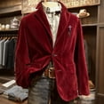 thumbnail image 4 of Men's Solid Color Corduroy Warm Pocket Suit Jacket Cardigan with Small Print for Casual and Smart Casual, Men's Casual Suit with Comfort and Style,Red,XL, 4 of 5