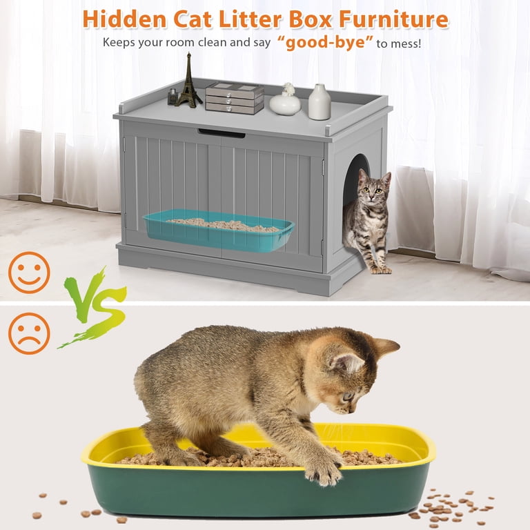 HomGarden Multi-Functional Cat Litter Box Cabinet, Large Kitty Storage  Bench Furniture, Light Gray - Walmart.com