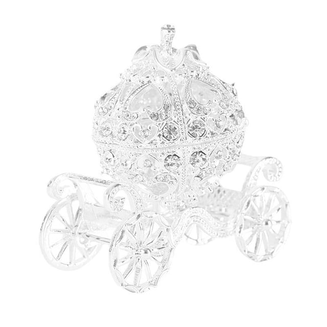 Carruaje de calabaza de Cenicienta, caja decorativa con bisagras para joyería, soporte de exhibición de joyería con diamantes de imitación plateados, regalo único para mujeres Grils
