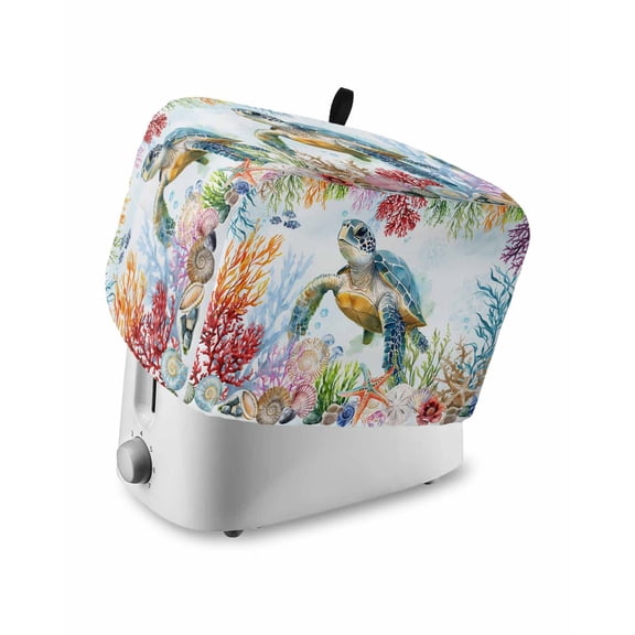 Fsddascl Sea Turtle Coastal Toaster Cover 2 Slice, Small Kitchen Appliance Covers, Blue Nautical Summer Beach Ocean Toaster Oven Cover with Loop, Bread Machine Cover Polyester Dust Cover Protection