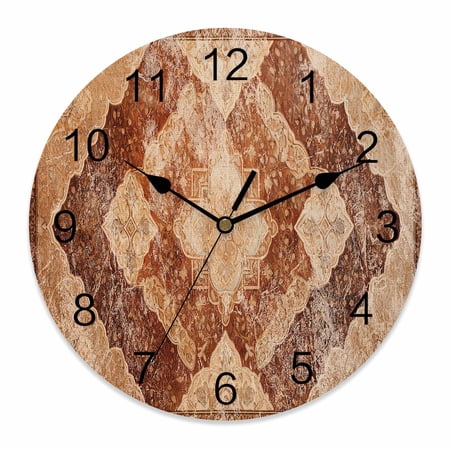 14 Inch Turkish Retro Wall Clock, Brown Wallpaper Murals Medieval Battery Operated Silent Non Ticking Clocks, Easy to Read Round Wall Clock for Kitchen/Living Room/Bedroom/Bathroom