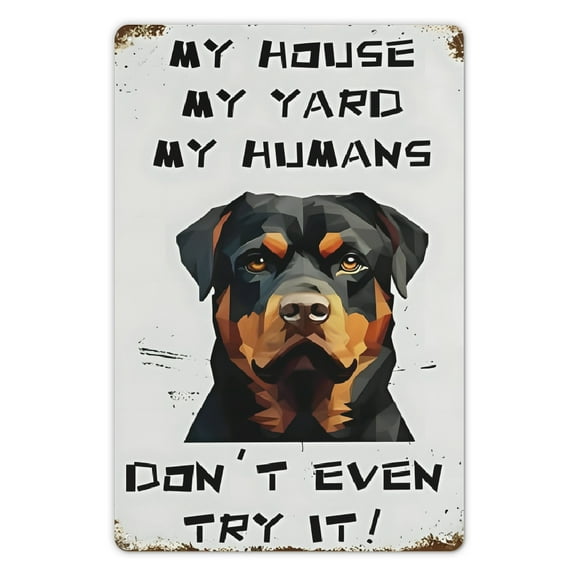 Rottweiler Metal Sign - Protective Dog Warning Plaque for Home & Yard - Weatherproof & Pre-Drilled Wall Decor for Home, Office, Cafe, Club - Pet Themed Vintage Signage 8x12 inches