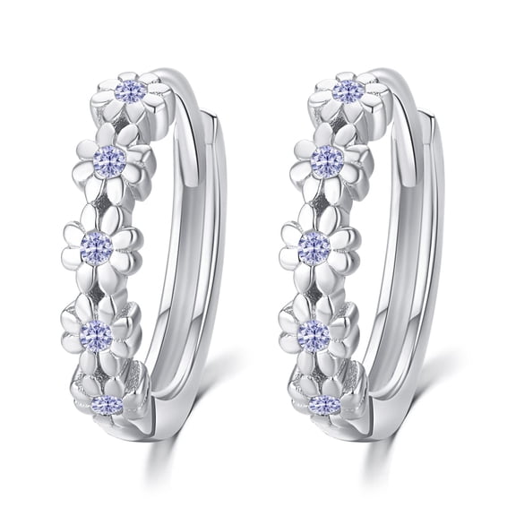 TANGPOET 925 Sterling Silver Birthstone Daisy Hoop Earrings, June, 15mm